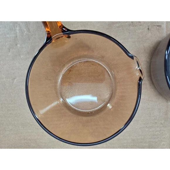 Vintage Vision Corning Sauce Pan Pot w/Pyrex Lid Amber Glass Cookware 2 of
